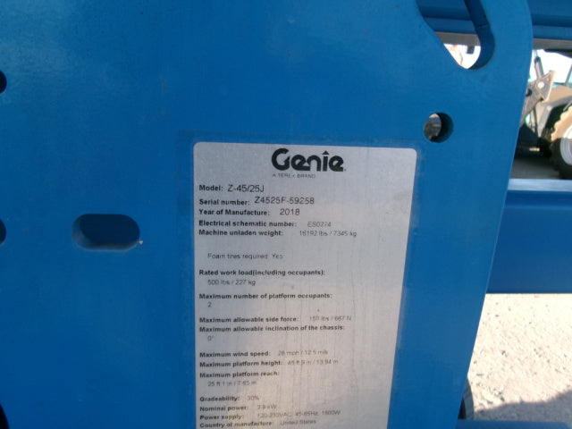 Used 2018 GENIE Z-45/25J DC Articulating Boom Lift