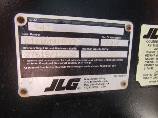 Used 2019 JLG 943 Telehandler Forklift