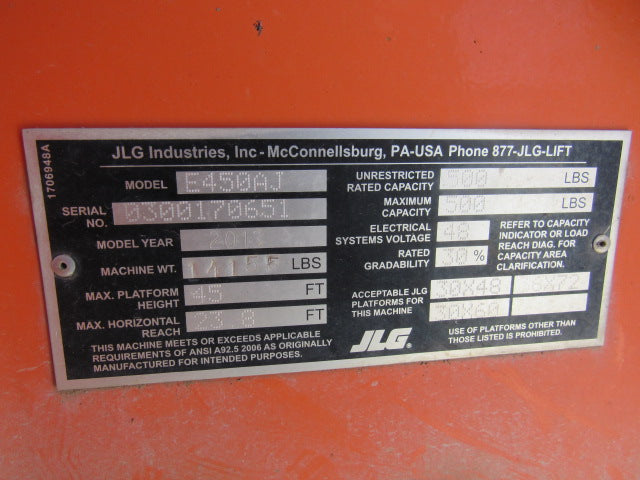 Used 2013 JLG E450AJ Articulating Boom Lift