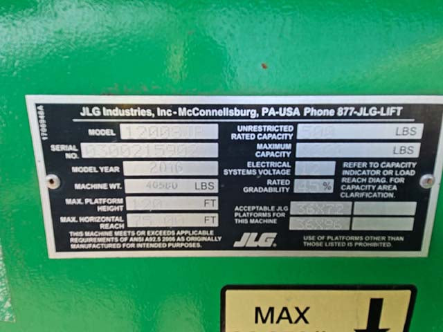 Used 2016 JLG 1200SJP Telescopic Boom Lift