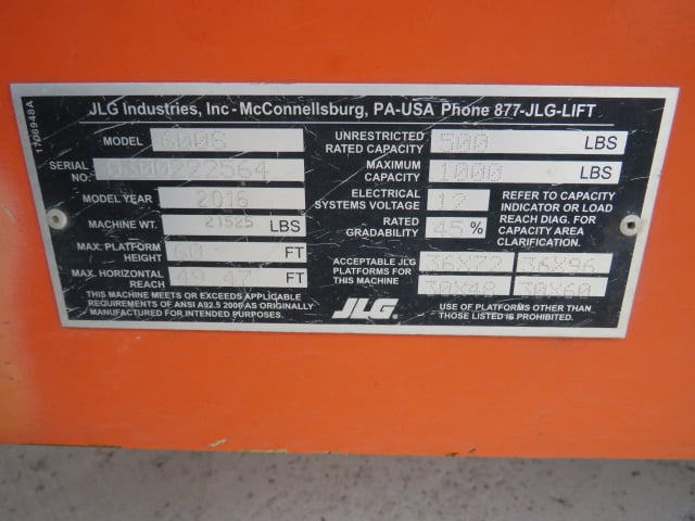 Used 2016 JLG 600S Telescopic Boom Lift