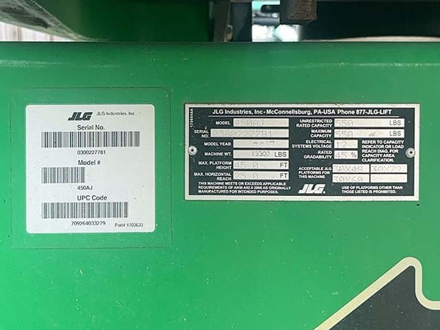 Used 2017 JLG 450AJ Articulating Boom Lift