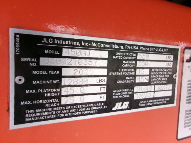 Used 2020 JLG 450AJ Articulating Boom Lift