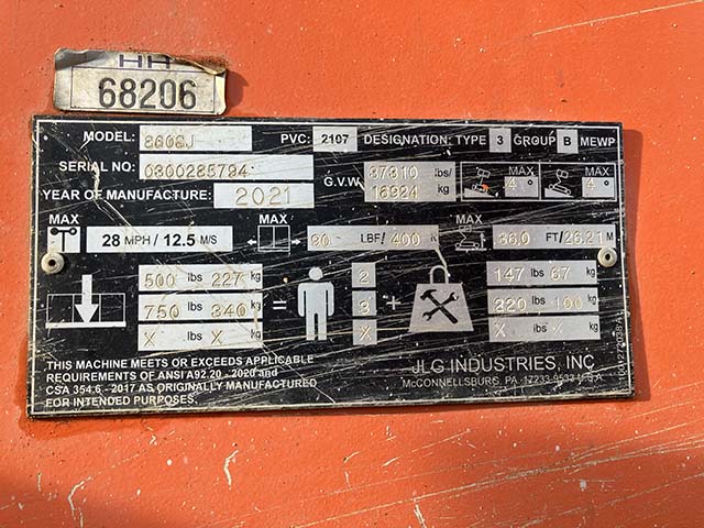 Used 2021 JLG 860SJ Telescopic Boom Lift