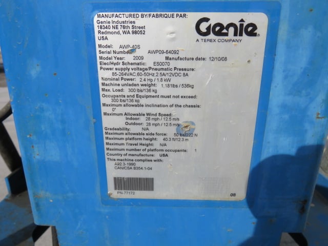 Used 2009 GENIE AWP-40S Aerial Work Platform
