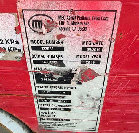 Used 2019 MEC 1330 SE Scissor Lift