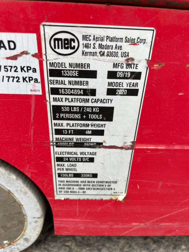 Used 2020 MEC 1330 SE Scissor Lift