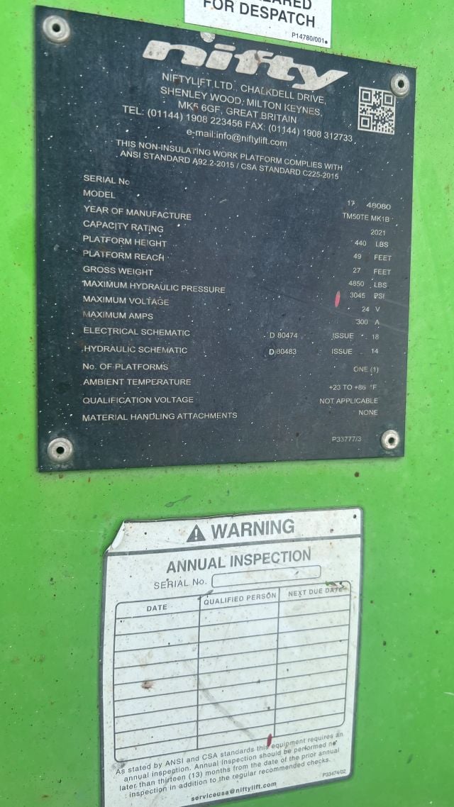 Used 2021 NIFTYLIFT TM50TE Towable Boom Lift