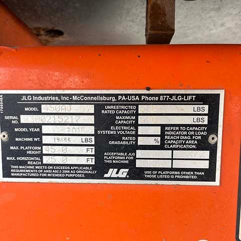 Used 2016 JLG 450AJ Articulating Boom Lift