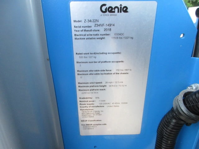 Used 2018 GENIE Z-34/22N Articulating Boom Lift