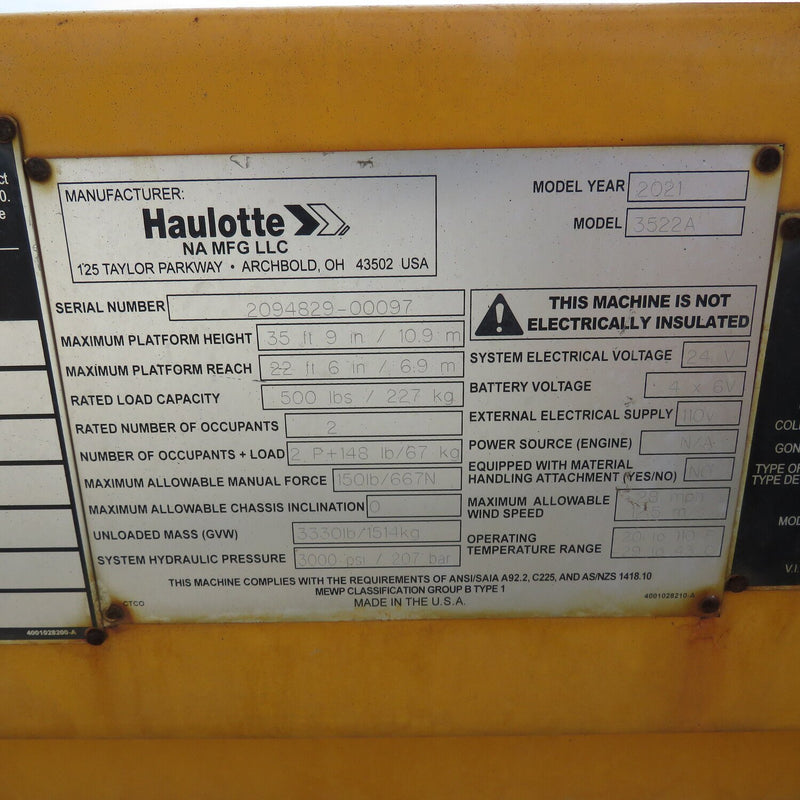 Used 2021 HAULOTTE 3522A Towable Boom Lift, photo 18