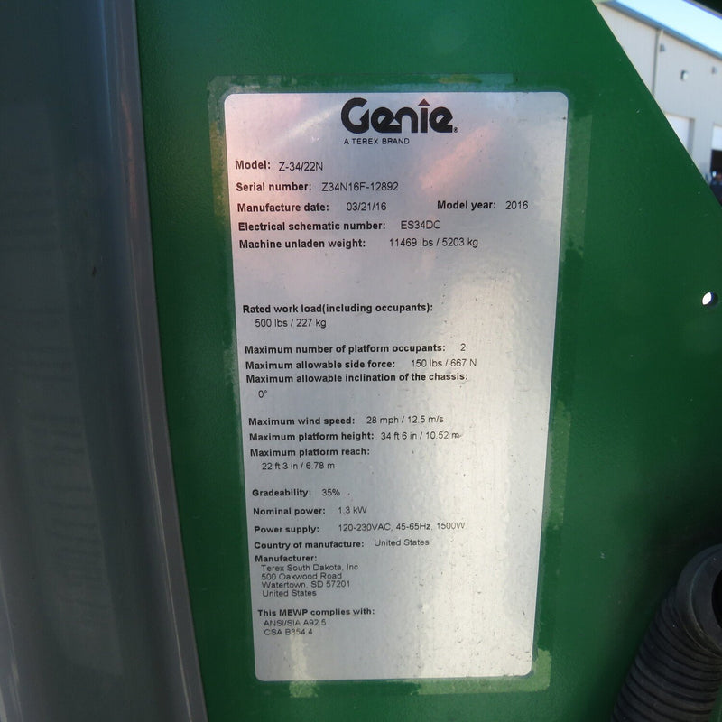 Used 2016 GENIE Z-34/22N Articulating Boom Lift, photo 20