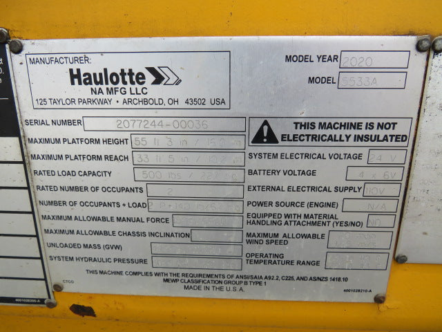 Used 2020 HAULOTTE 5533A Towable Boom Lift