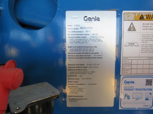Used 2018 GENIE S-60X Telescopic Boom Lift