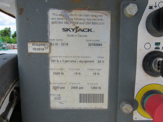 Used 2020 SKYJACK SJ3219 Scissor Lift