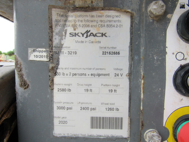 Used 2020 SKYJACK SJ3219 Scissor Lift