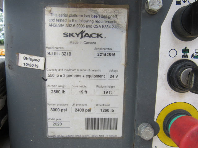 Used 2020 SKYJACK SJ3219 Scissor Lift