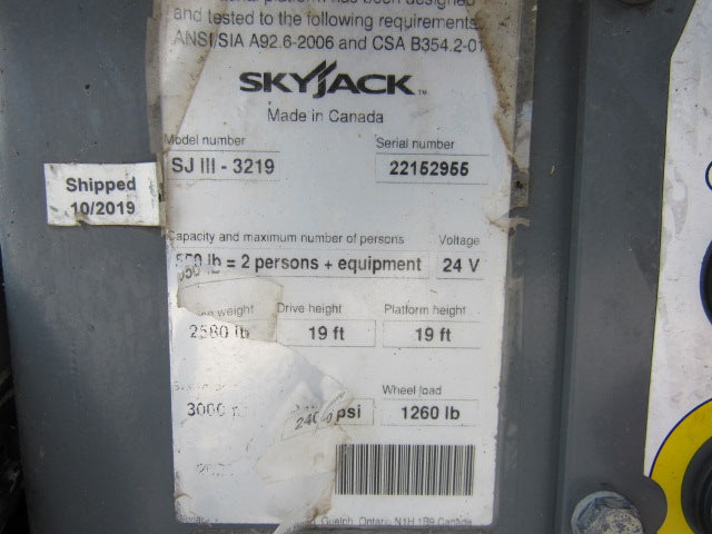 Used 2020 SKYJACK SJ3219 Scissor Lift