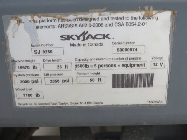 Used 2013 SKYJACK SJ9250 RT Scissor Lift