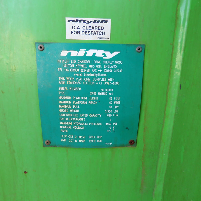 Used 2015 NIFTYLIFT SP85 HYBRID Articulating Boom Lift, photo 19