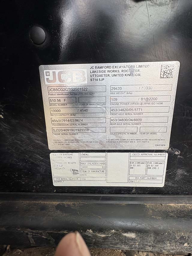 Used 2016 JCB 510-56 Telehandler Forklift