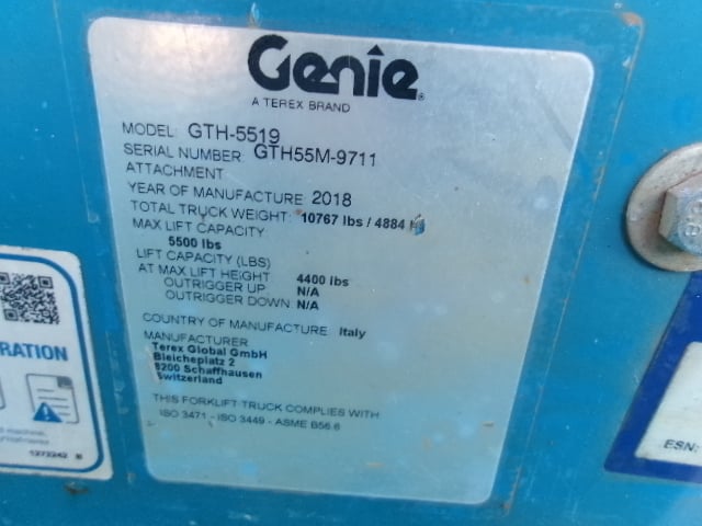 Used 2019 GENIE GTH-5519 Telehandler Forklift
