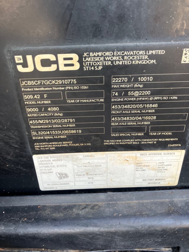 Used 2019 JCB 509-42 Telehandler Forklift