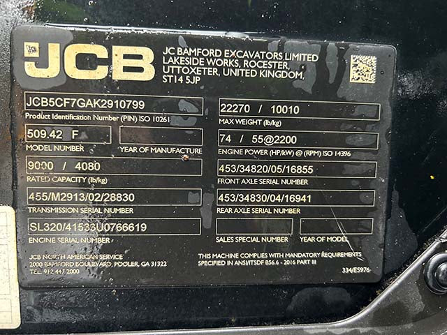 Used 2019 JCB 509-42 Telehandler Forklift