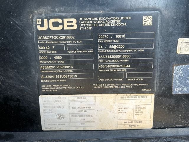 Used 2019 JCB 509-42 Telehandler Forklift