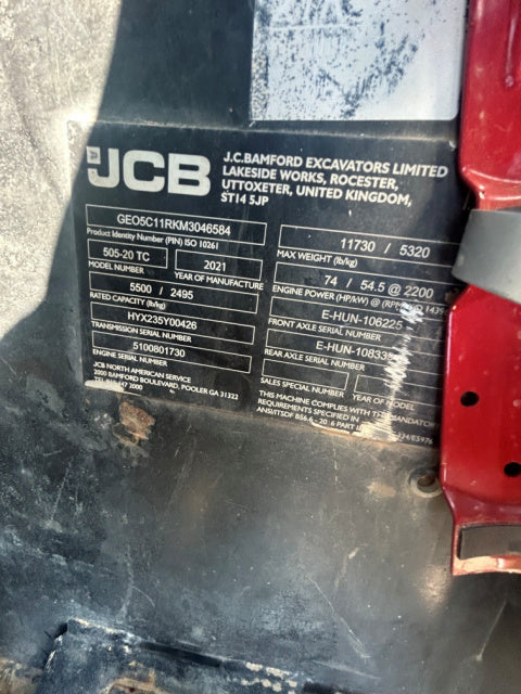 Used 2021 JCB 505-20 Telehandler Forklift