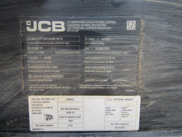 Used 2022 JCB 512-56 Telehandler Forklift