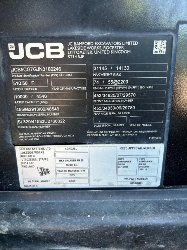 Used 2022 JCB 510-56 Telehandler Forklift
