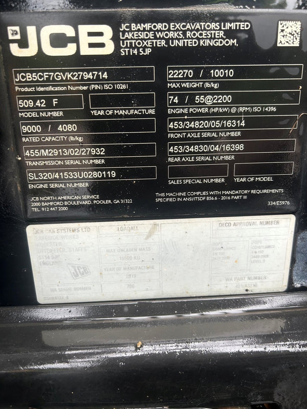 Used 2019 JCB 509-42 Telehandler Forklift, photo 6