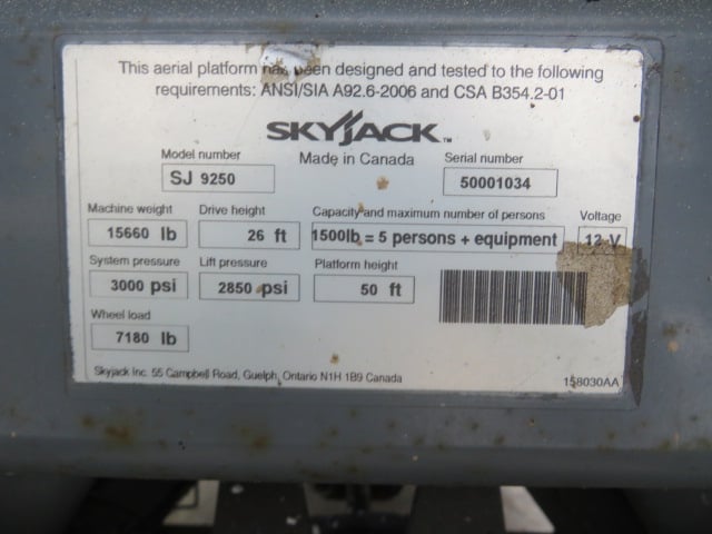 Used 2013 SKYJACK SJ9250 RT Scissor Lift
