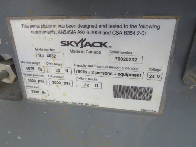 Used 2014 SKYJACK SJ4632 Scissor Lift