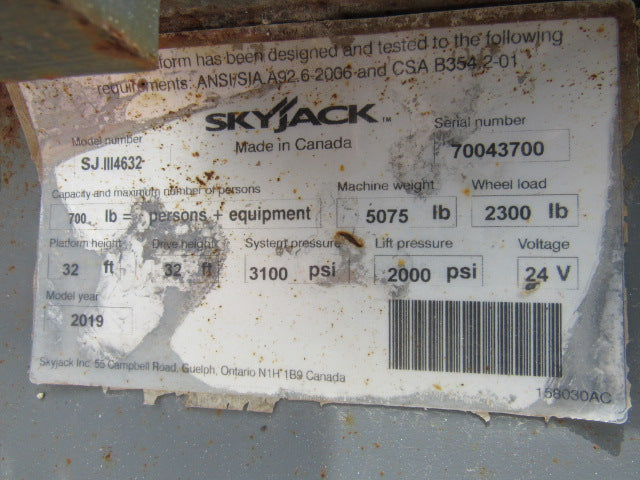 Used 2019 SKYJACK SJ4632 Scissor Lift