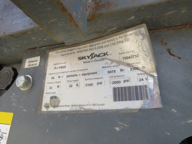 Used 2019 SKYJACK SJ4632 Scissor Lift
