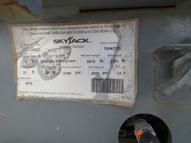 Used 2019 SKYJACK SJ4632 Scissor Lift
