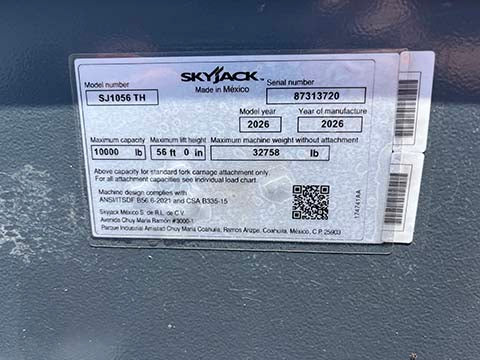 New 2026 SKYJACK SJ1056 TH Telehandler Forklift