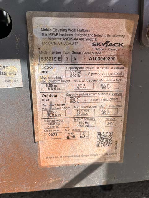 Used 2023 SKYJACK SJ3219 E Scissor Lift
