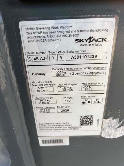 New 2026 SKYJACK SJ45 AJ+ Articulating Boom Lift