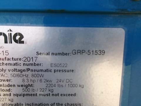 Used 2017 GENIE GR-15 Vertical Mast Boom Lift