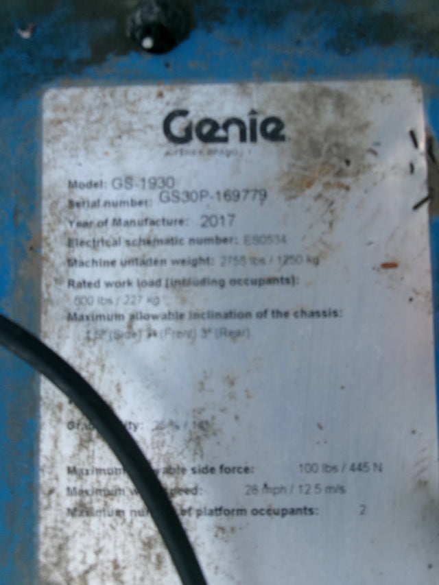 Used 2017 GENIE GS-1930 Scissor Lift