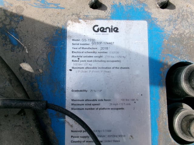Used 2018 GENIE GS-1930 Scissor Lift