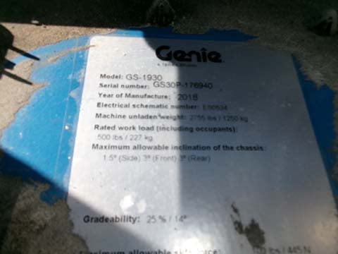 Used 2018 GENIE GS-1930 Scissor Lift
