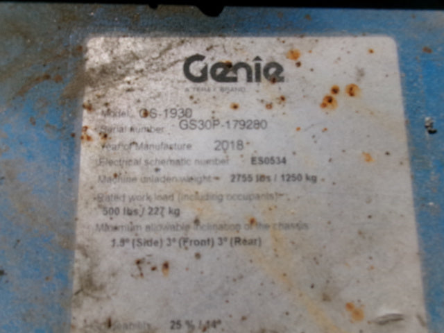 Used 2018 GENIE GS-1930 Scissor Lift