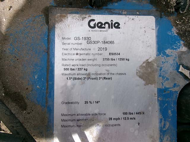 Used 2019 GENIE GS-1930 Scissor Lift
