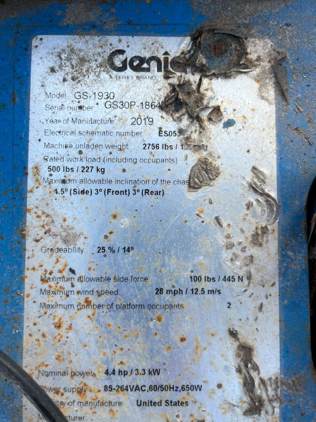 Used 2019 GENIE GS-1930 Scissor Lift