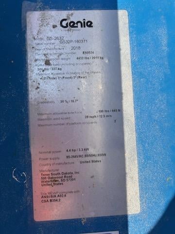 Used 2018 GENIE GS-2632 Scissor Lift
