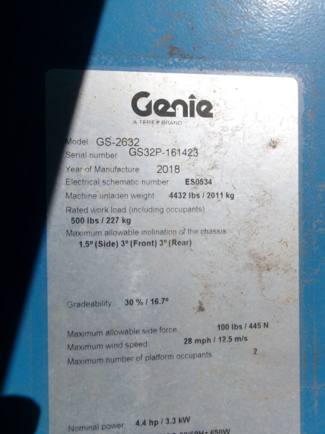Used 2018 GENIE GS-2632 Scissor Lift